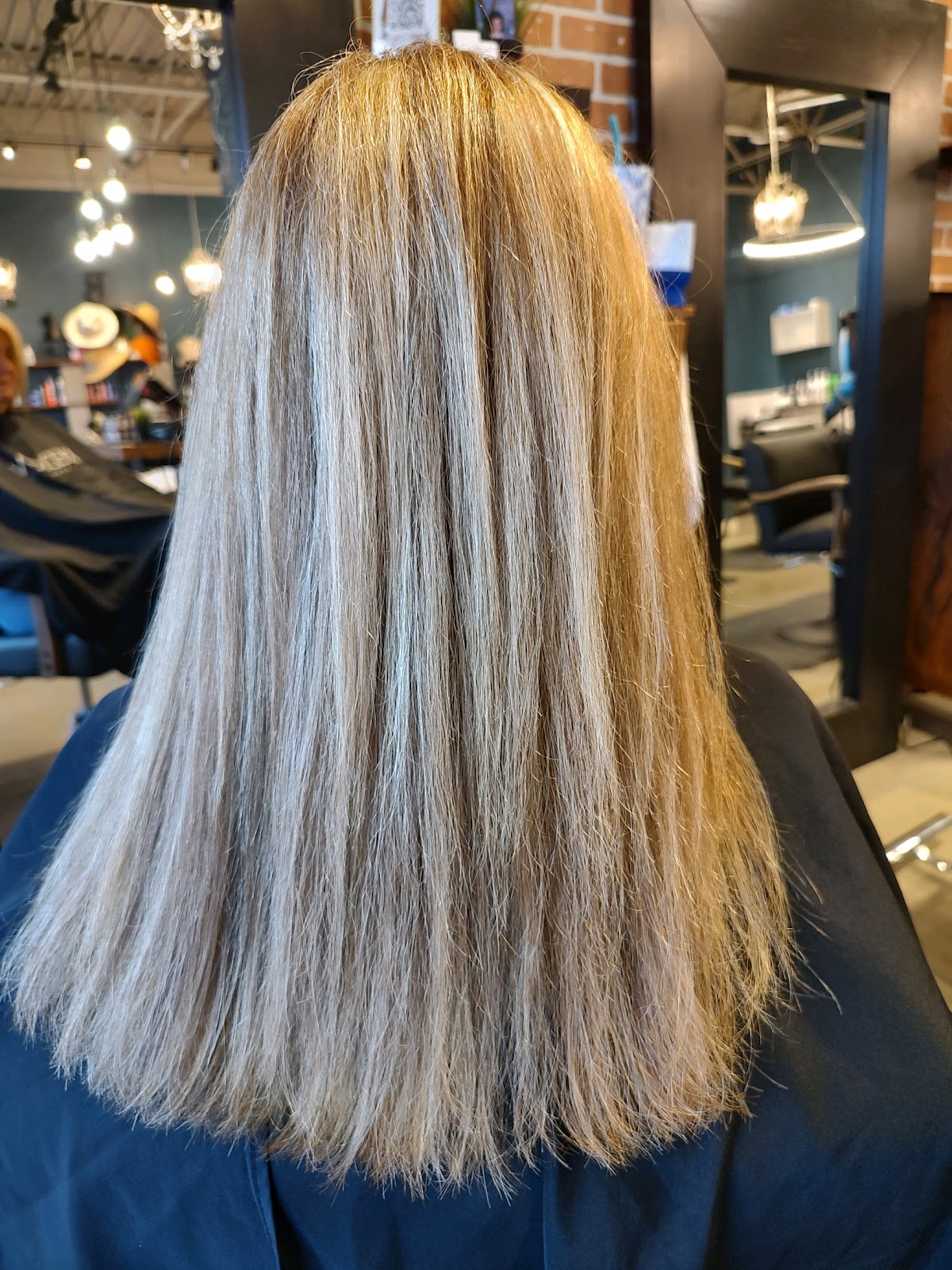 Sleek straight blonde highlighted hair